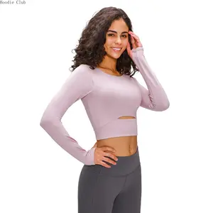 New Fashion Long Sleeve Sports Top with Built-in Chest Pad, Slim Fit Crop Athletic Crop Top for Women, Breathable Quick-Dry Workout Shirt for Running, Yoga, Gym, Fitness Training & Outdoor Sports, Lightweight Activewear for Spring Summer Daily Exercise &