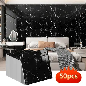 50-Pack Glam Style Marble Pattern Wall Panels Set,  Self-Adhesive Removable Imitation Tiles, Detachable High Gloss Finish for Home Decor, Kitchen, Bathroom, Office, Living Room - Easy to Install, Removable Decorative Wall Panels