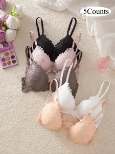 Sexy Front Closure Push Up Bralette Bra Set, Contrast Lace Design, Enhances Support & Lifts Sagging Breasts, Perfect for Small Bust Women