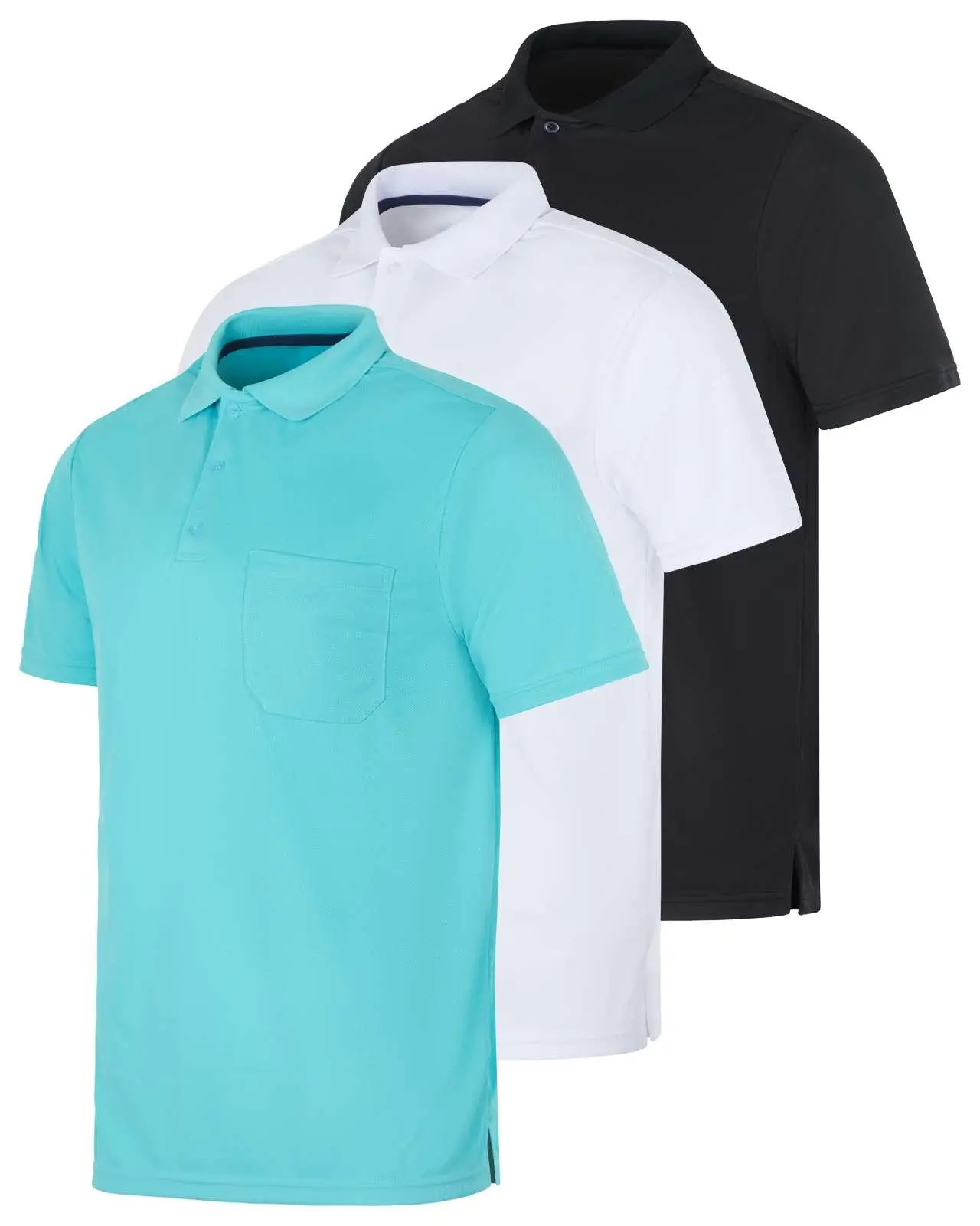 3 Pack Men's Pocket Polo Shirt Short Sleeve Dry Fit Collared Casual Golf