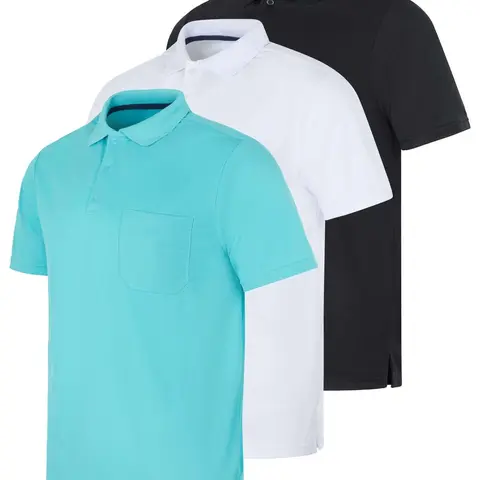 3 Pack Men's Pocket Polo Shirt Short Sleeve Dry Fit Collared Casual Golf