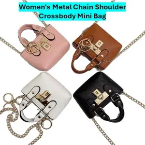 Smart Puffy Totebag for Women with Metal Chain Shoulder Crossbody Mini Bag in Pink Brown White and Black Colors