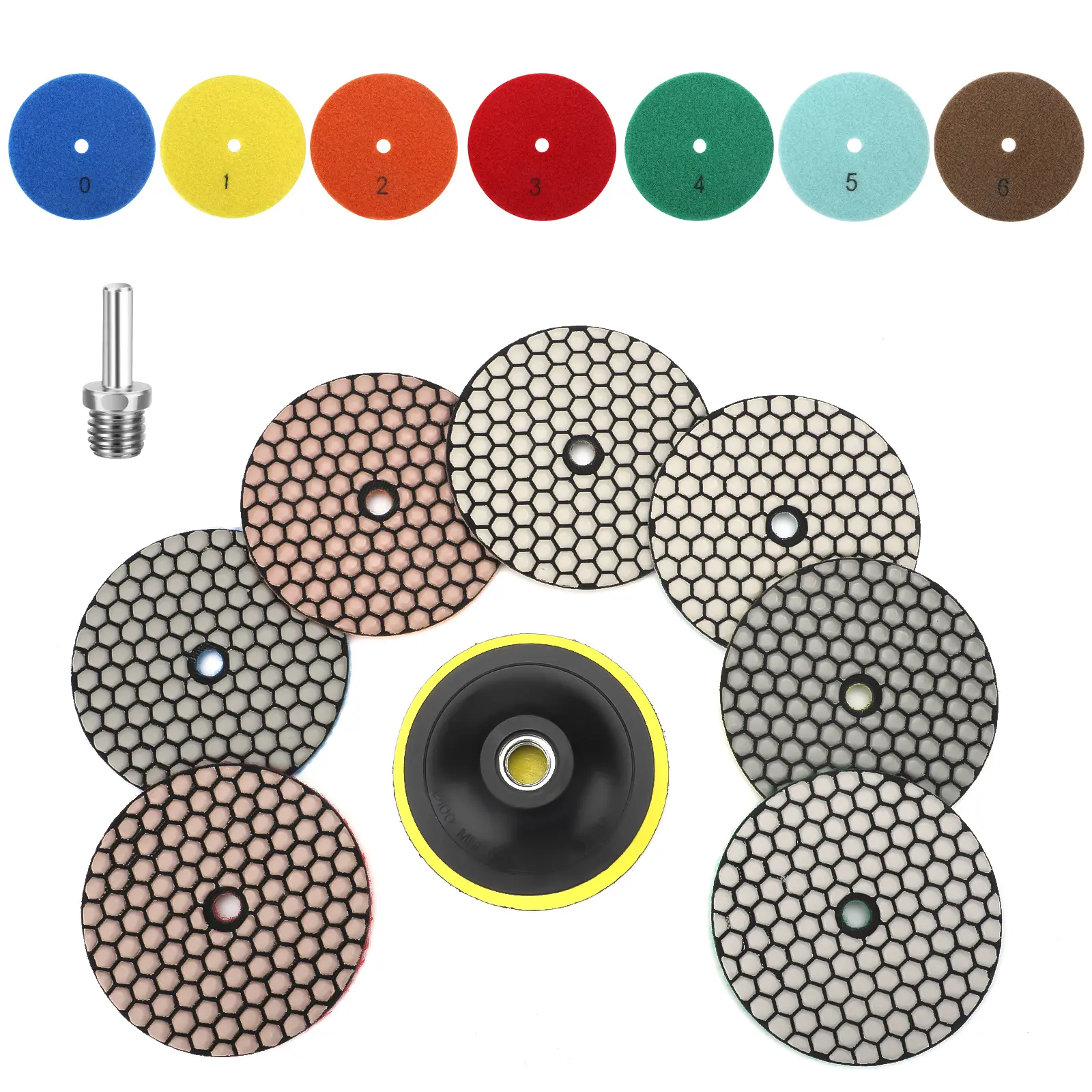 8Pcs 4" Diamond Polishing Pads Kit Set - with 5/8’’-11 Backer Pad,50-3000 Grit,Granite Stone Polish Pads for Drill,Grinder,Polisher,tool for Concrete Marble Countertop