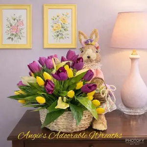 Easter Arrangment, Bunny. Basket, Easter Table Arrangement, Floral Basket Arrangement