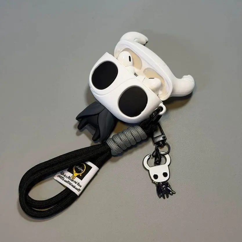 Hollow Knight Silicone AirPods Case, Cute Hollow Protective Cover With Lanyard Charm Pendant & Lanyard For Keys, Retractable Kawaii Bag Accessory For AirPods 1/2/3/4/Pro 2/Pro 3, Game Fan Gift