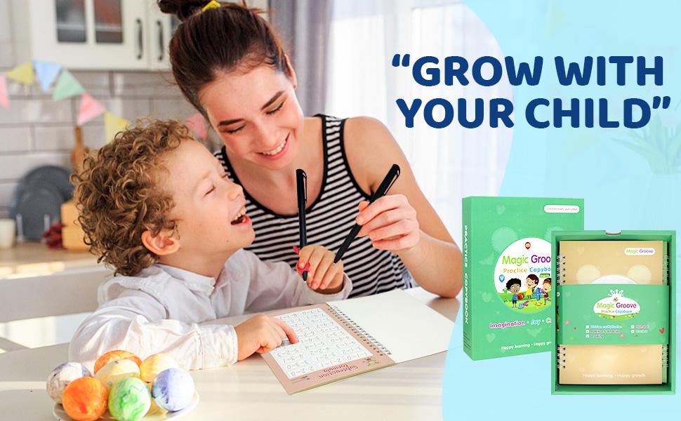Magic Grooved Handwriting Practice Copybooks 5-Pack for Kids Ages 3-8 Reusable Tracing Workbooks with Pens Montessori Early Learning Letter Number Tracing Math Drawing Preschool Educational Gift