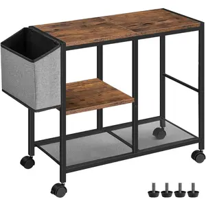 Printer Stand with Storage Bag, 3-Tier Mobile Under Desk Printer Cart with Wheels, Wood Rolling Printer Table, Organizer Shelf for Study, Office, Living Room, Rustic Brown PTHR2201