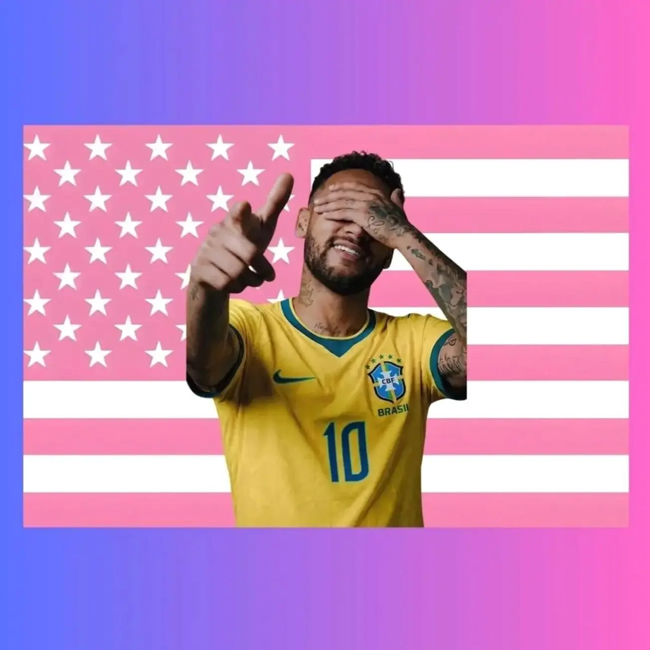 Neymar Jr Pink American Flag Tapestry | Brazil National Team Football Wall Art | Soccer Fan Gift | Sports Bedroom Decor