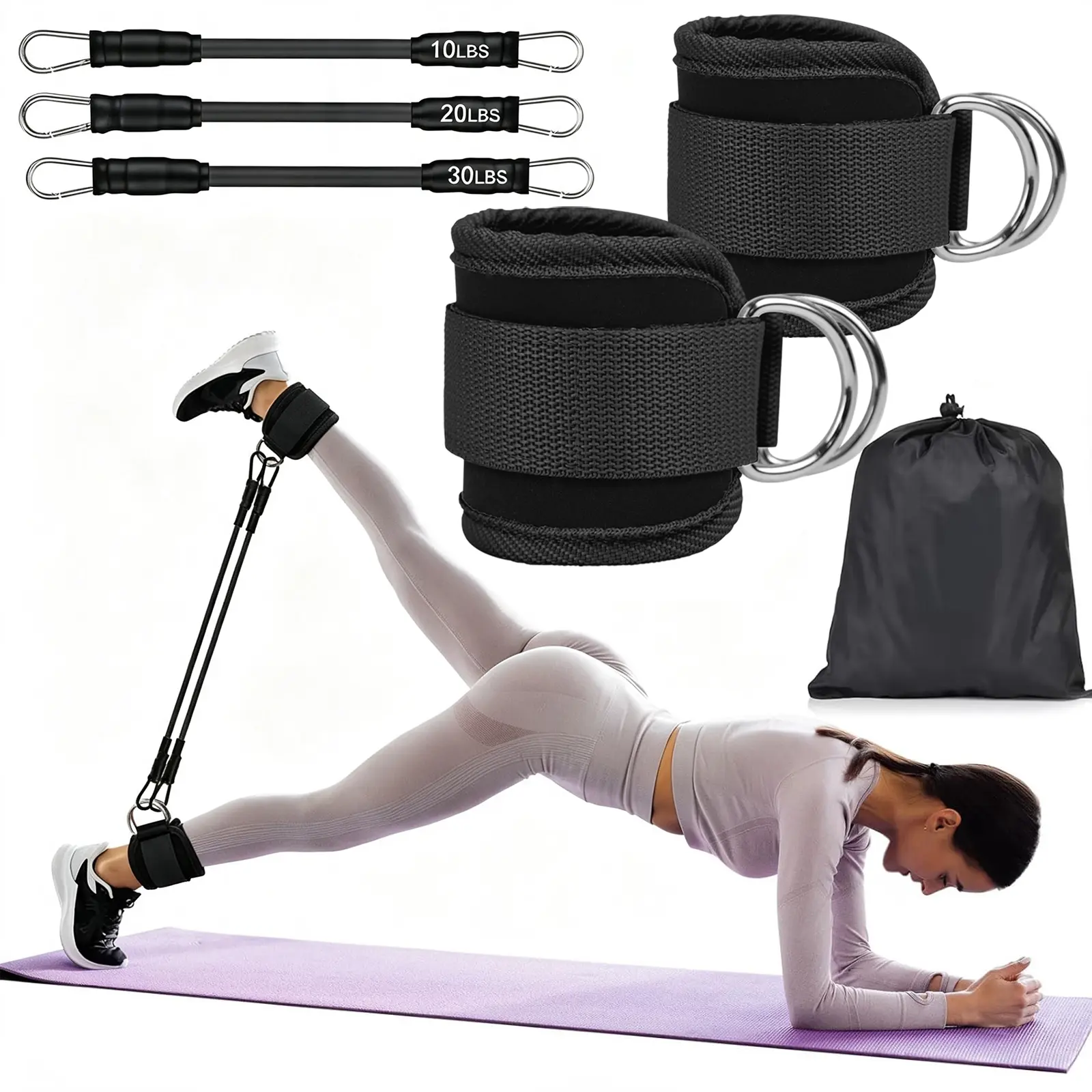 Fitness Ankle Straps for Cable Machines, 2 Pack Comfortable Adjustable Padded Ankle Wrist Cuffs, Kickback Glute Workouts for Men Women, D-Ring Leg Straps