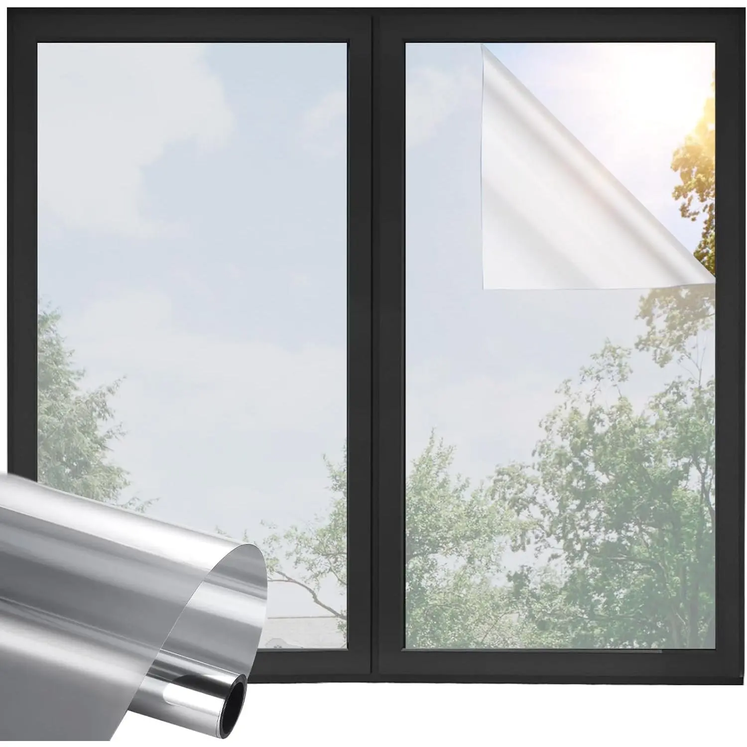 Window  Film One Way Daytime  Static Cling, Mirror Vinyl Roll Heat Control Anti UV Window Tint for Home and Office,Non-Adhesive Window Film,, 17.5" x 78.7"