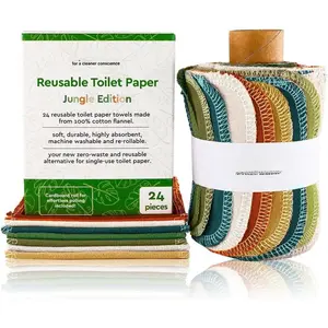 24  Toilet Paper Washable Roll - Bidet Towels Washable Toilet Paper - Cut  &  Less with our Colored Super Soft, Absorbent & Re-Rollable Cloth Wipes - Jungle Edition