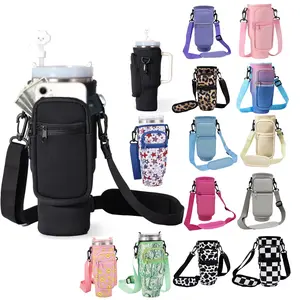 Outdoor Adventures Water Bottle Carrier with Phone Pouch, Fits 40 oz Cups, Adjustable Strap, Portable Tumbler for Camping and Hiking - Bottled