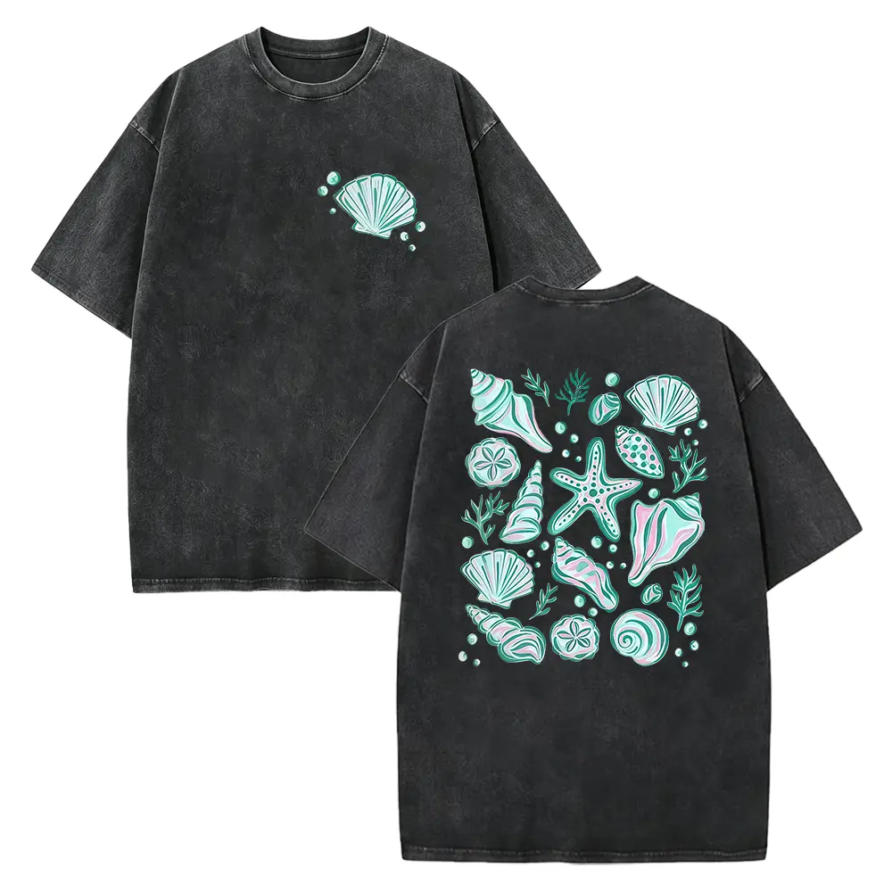Summer Seashells Shirt | Front And Back Coastal Beach Shell Tee Tshirt | Vacation Summer Tee Shirt
