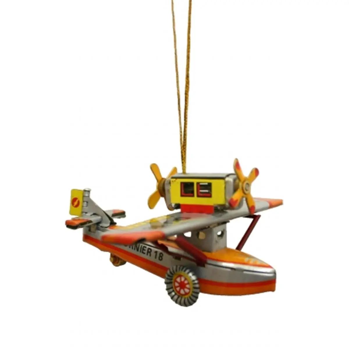 SHAN AT7 Collectible Tin Ornament - Sea Plane Design, 2.5h x 3w x 3.5d in., Collectibles for Gifting, Festive Home Decor
