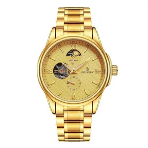Ora Jewel Men's All Gold + White Surface Business Fashion Watch, Mechanical Luminous Dial Elegant Wristwatch, Stainless Steel Band with Roman Numerals & Date Window