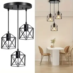 Vintage Pendant Lamp 3 head Hanging Lamp Ceiling Chandelier Metal Shade E27 Black, suitable for living room, dining room Modern Industrial Style Home Decor Light Indoor Lighting
