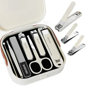 Nail Clippers Set 7 Pieces, Stainless Steel Professional Grooming Kits, Fingernail & Toenail Clipper Cutters, Luxury Travel Case, Manicure Pedicure Kit, Nail Care Metal