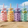 Mrsdry 4-Piece Round Multicolor Glass Cups Set (16oz/20oz/0-500 ml) - BPA-Free, Reusable Durable Washable Beverage Drinkware with Airtight Leak-Proof Lids, Straws, Silicone Sleeves - TikTok Viral Tumblers for Iced Coffee, Summer Gift for Coffee Lovers