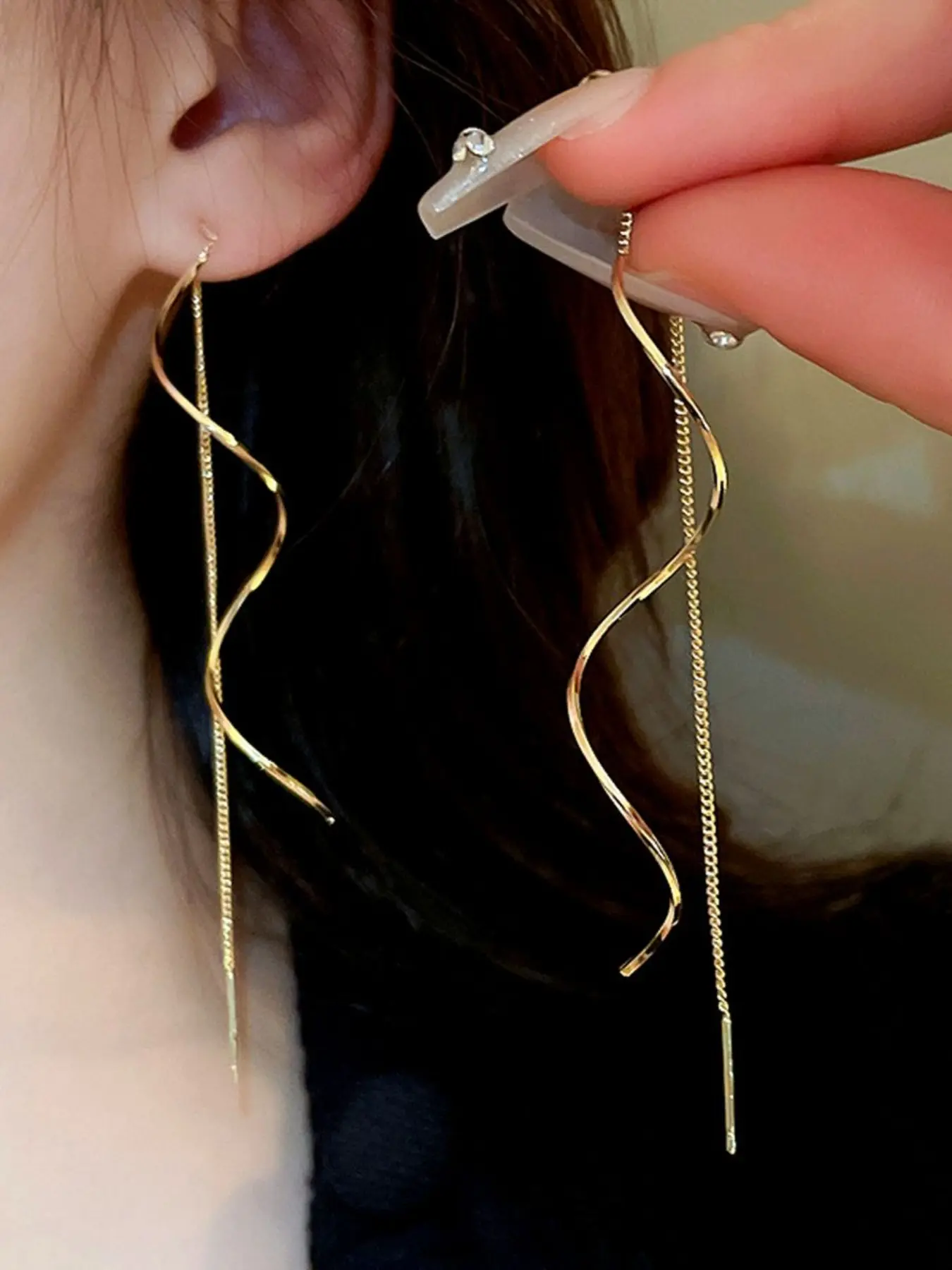 Women's Simple Fashion Wave Earrings, Elegant Ear Line Design, Perfect for Daily Wear & Special Occasions, Trendy Jewelry Accessory