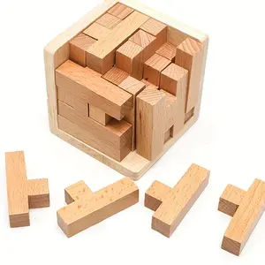 Wood 3D Puzzle with 25 T-Shaped Blocks - Luban Lock Cube Building Blocks Suitable for & Adults, Educational for Spatial Reasoning, Problem-Solving & Motor Skills Development - Beechwood