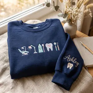 (Leave a note) Embroidered Dental Icons Sweatshirt, Dental Assistant Hygienist Gift