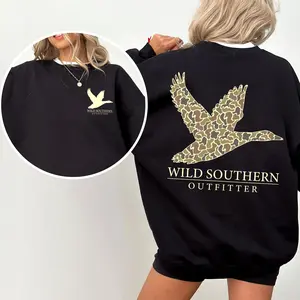 Duck Hunting Camo Desgin Sweatshirt, Outdoors Life, Hunting Camo Shirt, Simply Printed Graphic Sweatshirts, Daily Casual Cotton Womenswear