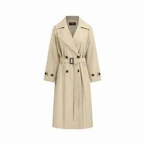 Cider Notched Collar Double Breasted Oversized Trench Coat With Belt