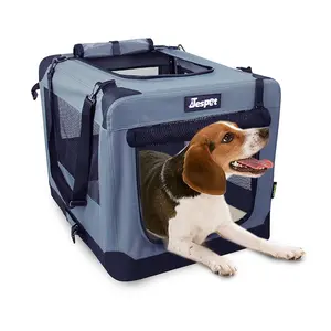 212 MAIN PSC-36GR Large Soft Dog Crate - Gray, Lightweight, Collapsible Steel Tube Bars, Ventilated Hex Mesh, 3 Doors, Adjustable Strap Animal Carrier