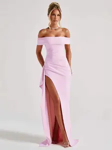 Off-Shoulder Ruffle Slit Maxi Dress | Bardot Formal Gown