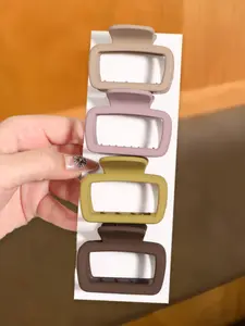 4 daily simple square half hair grip clip, retro temperament hollow style, matte frosted commuter dating all-match lady hair grip clip, half hair, hair, broken hair clip