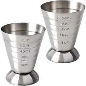 Stainless Steel Measuring Cup, 2.5 oz, 75 ml, 5 Tbsp,  Jiggers, Pack of 2
