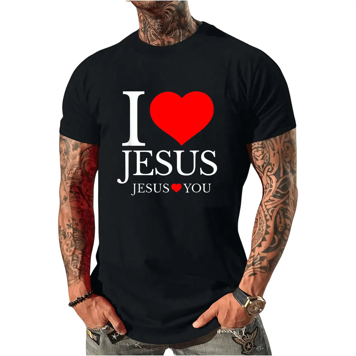 100% Cotton I LOVE JESUS - JESUS LOVES YOU - CHRISTIAN T-Shirt