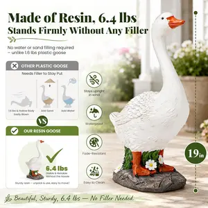 19" Large Porch Goose Statue, Durable Resin Garden Decor, Hand-Painted Animal Sculpture Indoor Outdoor, Patio Lawn Yard Art Ornaments, Birthday Housewarming Gift for Women Mom Grandma Friends
