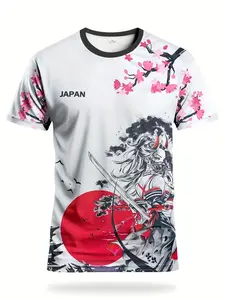 Japanese men's football jersey, youth round-neck comfortable sports t-shirt, Breathable athletic top, suitable for matches, football training, daily fitness, features fan memorabilia design and breathable, perforated fabric, Athletic training apparel