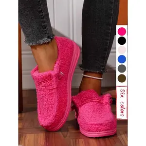 Women's Plush Slip On Shoes, Walking Shoes, Comfortable Soft Sole, Anti-Slip Design, Fleece Lined Warm Snow Boots, Casual Home & Outdoor Footwear
