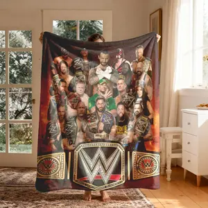 Wwe Stars Champion Flannel Blanket, Large Size, Soft Lightweight Warm, Perfect for Bed Sofa Office Camping Travel, Christmas Gift, Flannel Cozy Blanket