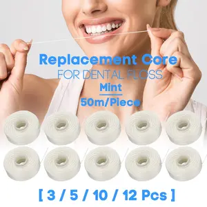 3/5/10/12Pcs Mint Flavor Dental Floss Roll, 50M High-Tension Mint-Flavored Dental Floss Pick Spool, Floss Refill Cores, Bare Floss Core, Deep-Cleaning Toothpick, Micro-Waxed Dental Floss Flosser, Smooth-Gliding Floss Rolls