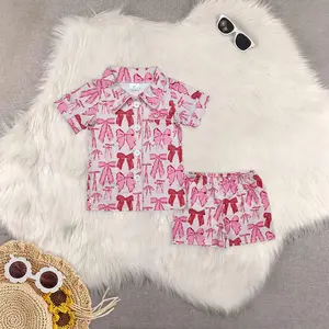 New Clothes Baby Girls Button down Pajamas Short Sleeves Bow Design Comfortable Sleepwear for Little Ones
