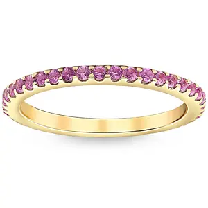 3/4Ct Pink Sapphire Stackable Ring Wedding Band 10k Yellow Gold