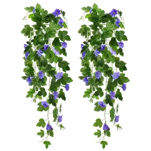 Artificial Morning Glory Vine, 2 Counts Fake Hanging Plant, Fake Hanging Flower, Wall Decorative Flower for Home Living Room Bedroom Dining Room Wedding Party
