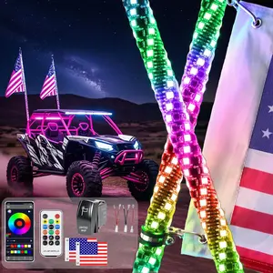 2FT LED Whip Lights  with Spring Base, App & Remote Control – RGB Spiral Chasing Music Sync Whips for UTV ATV Holiday Gift