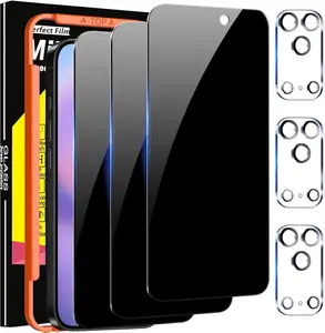 3 Pack Privacy Screen Protector for iPhone 17 Pro max 6.9 inches Accessories Private Film,3 Tempered Glass Camera Lens Protector, with Mounting Frame Anti Spy, Black