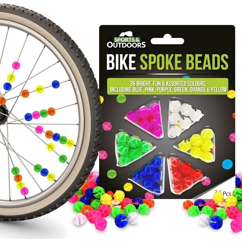 36-Piece Colorful Bike Spoke Beads, Star & Round Plastic Clip-on Decorations for Kids' Bikes, Outdoor Safe Wheel Accessories, Bike Riding