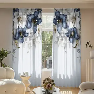 Elegant Floral Print Sheer Curtain Set, 2 Piece, Fashionable Living Room and Bedroom Curtains, High-Quality Fabric