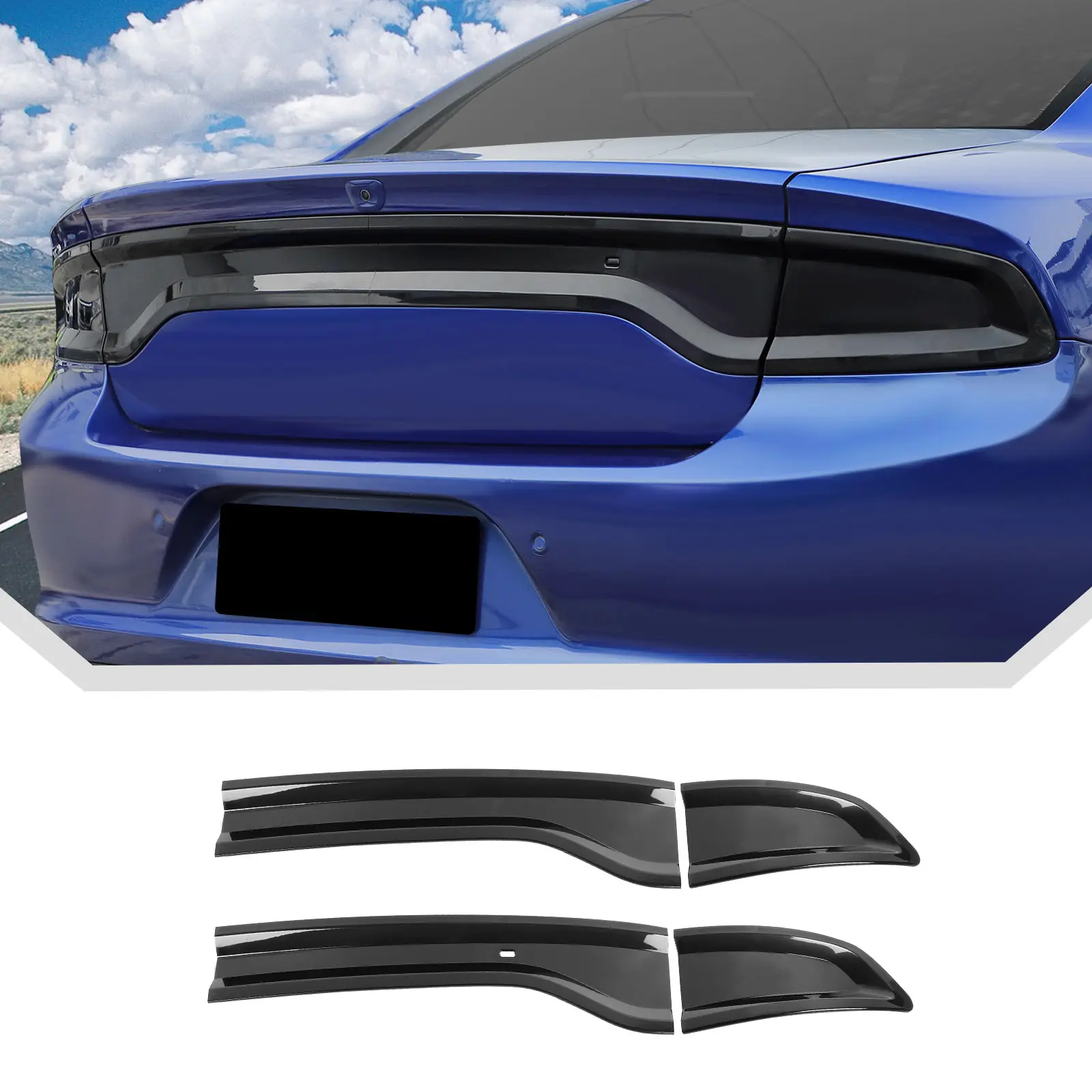 Custom Smoked Rear Tail Light Covers Trim for 2015+ Dodge Charger - Self-Adhesive Laser Cut Fit ABS Car Light Covers, Scratch-Proof UV-Coated Exterior Easy-Install Accessories