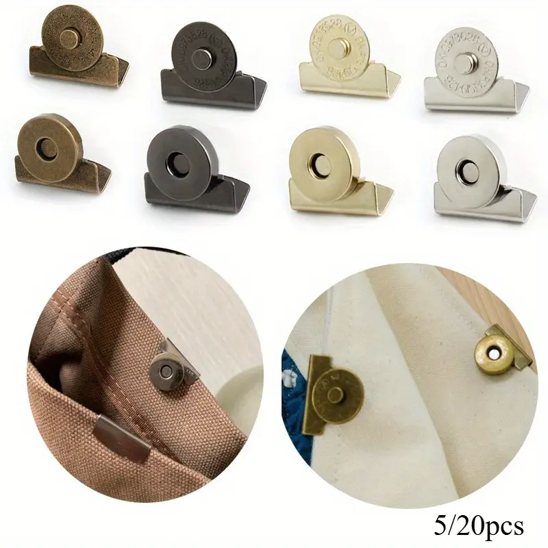 5/ 20pcs Canvas Bag Wallet Edge Magnetic Alloy Snap Closure, 20*7mm, 4 Colors, No-Sew Magnetic Buckle For Single-Shoulder Bags & Clothes, DIY Crafts Accessory