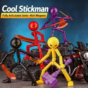 Bust Walk Matchstick Man Multi-Jointed Action Figure, 13 Jointed Movements, Trendy Toy, DIY Assemble Bust Walk Matchstick Model with Weapon Set, Whimsical Figurines