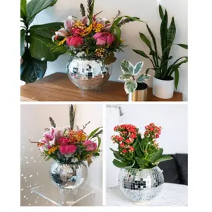 Disco Party Mirror Ball Flower Pot, Disco Ball Hanging Basket, Home Decor Glitter Plant Holder, Living Room Decoration, Decorative Item