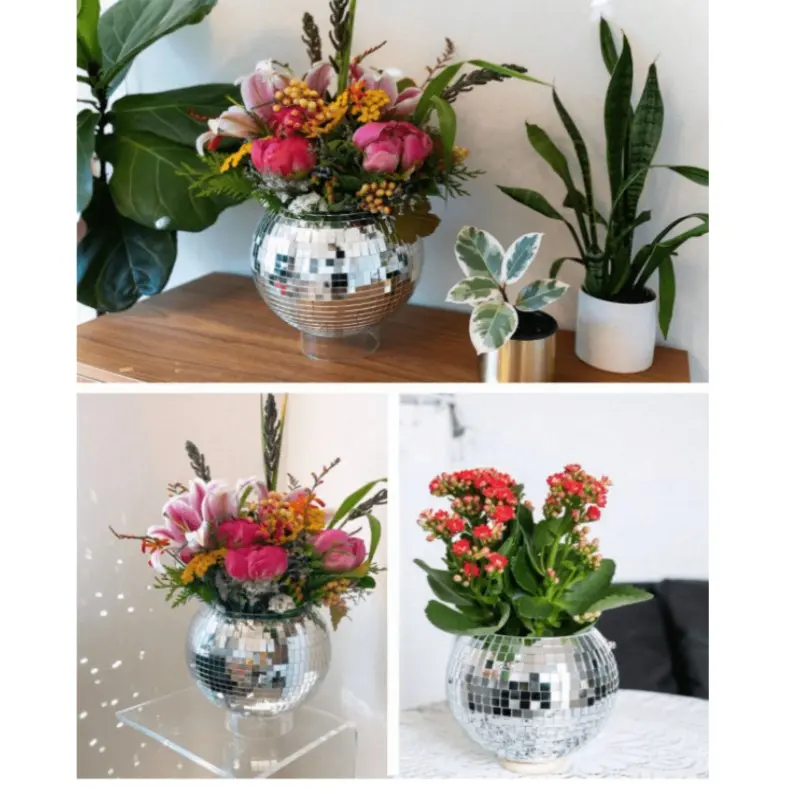 Disco Party Mirror Ball Flower Pot, Disco Ball Hanging Basket, Disco Ball Planter, Home Decor Glitter Plant Holder, Floral Arrangement, Elegant Living Room Decoration, Decorative Item