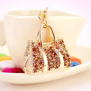 Sparkling Rhinestone Mini Handbag Keychain - Elegant Metal Bag Charm with Gold-Tone Finish, Fashionable Accessory for Keys & Bags, Perfect Gift Idea, Gift Item | Quilted Texture | Rhinestone Embellished